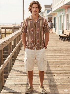 Kardo Lamar Handwoven Blanket Stripe Shirt XL Nutshell SS24 STAG